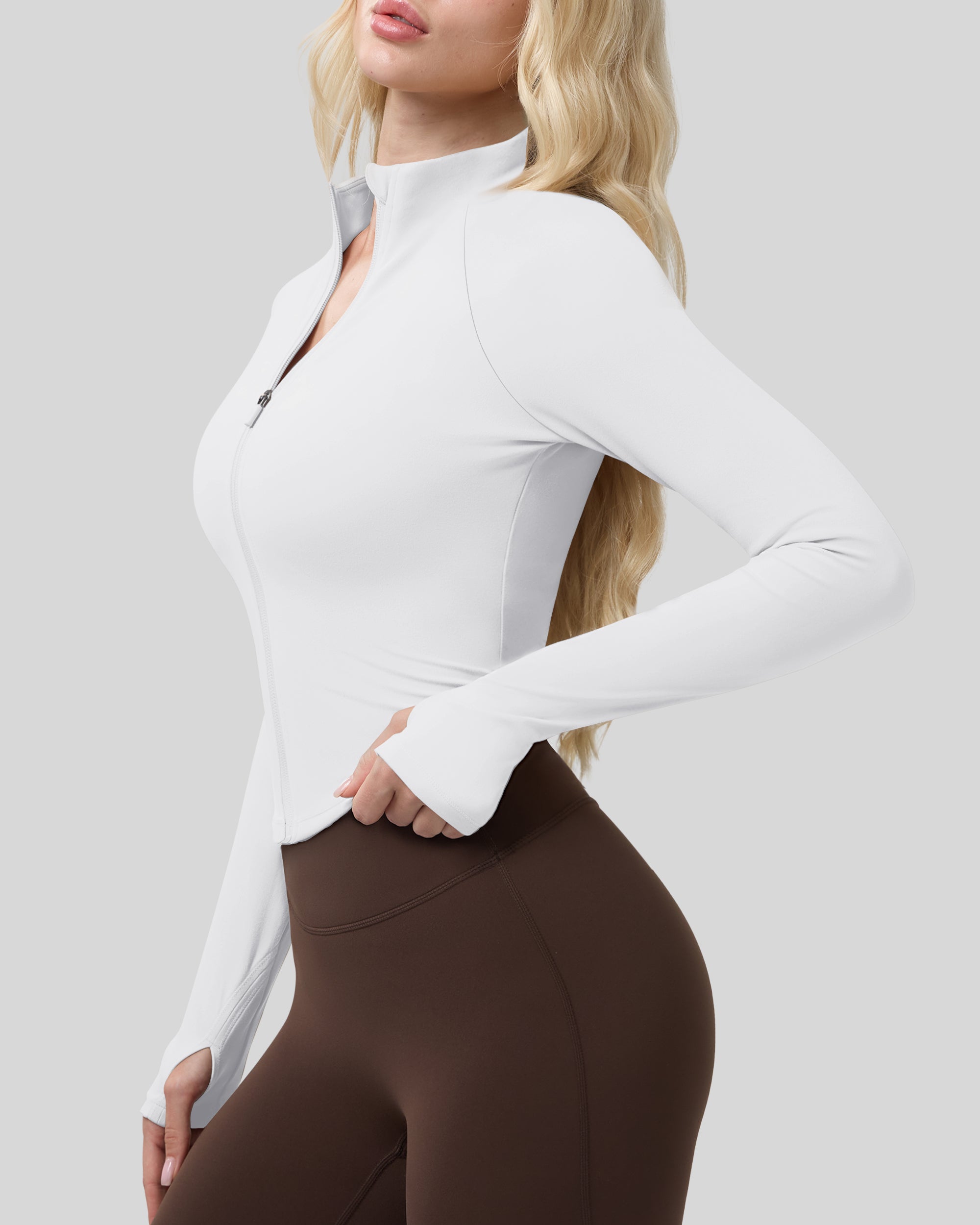 Workout Jackets for Woman Full Zip Up Gym Tops with Thumb Holes 262103
