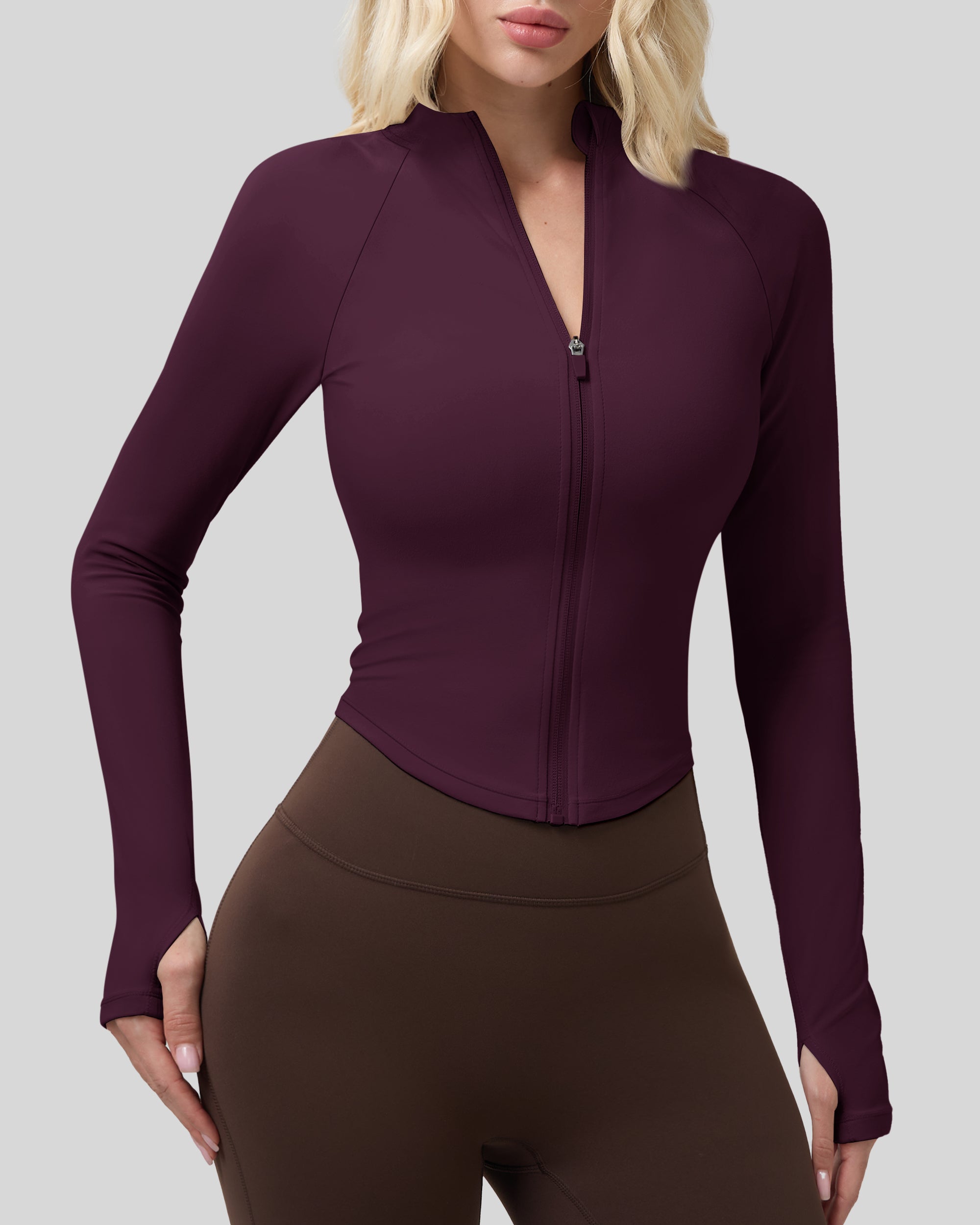 Workout Jackets for Woman Full Zip Up Gym Tops with Thumb Holes 262103