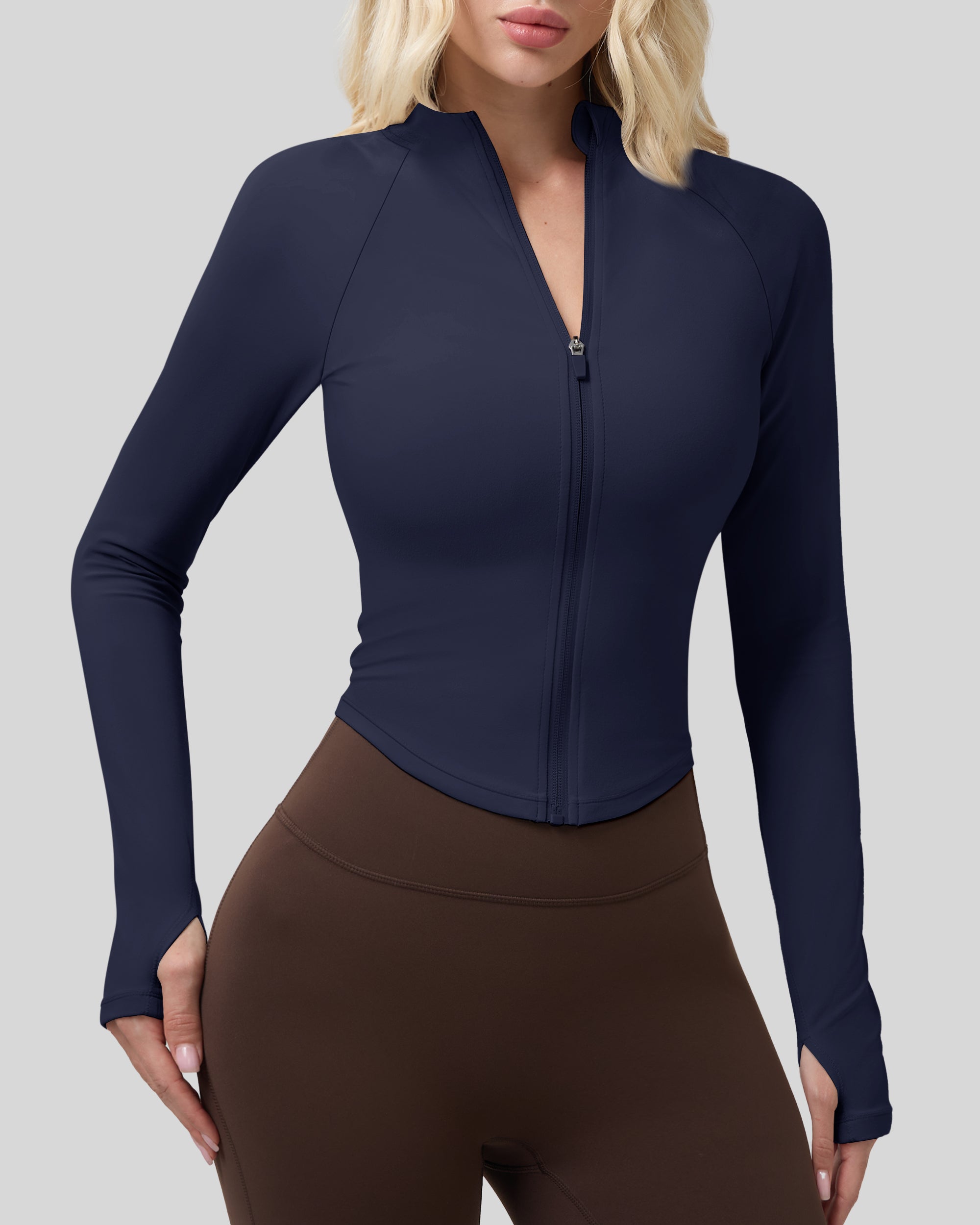 Workout Jackets for Woman Full Zip Up Gym Tops with Thumb Holes 262103