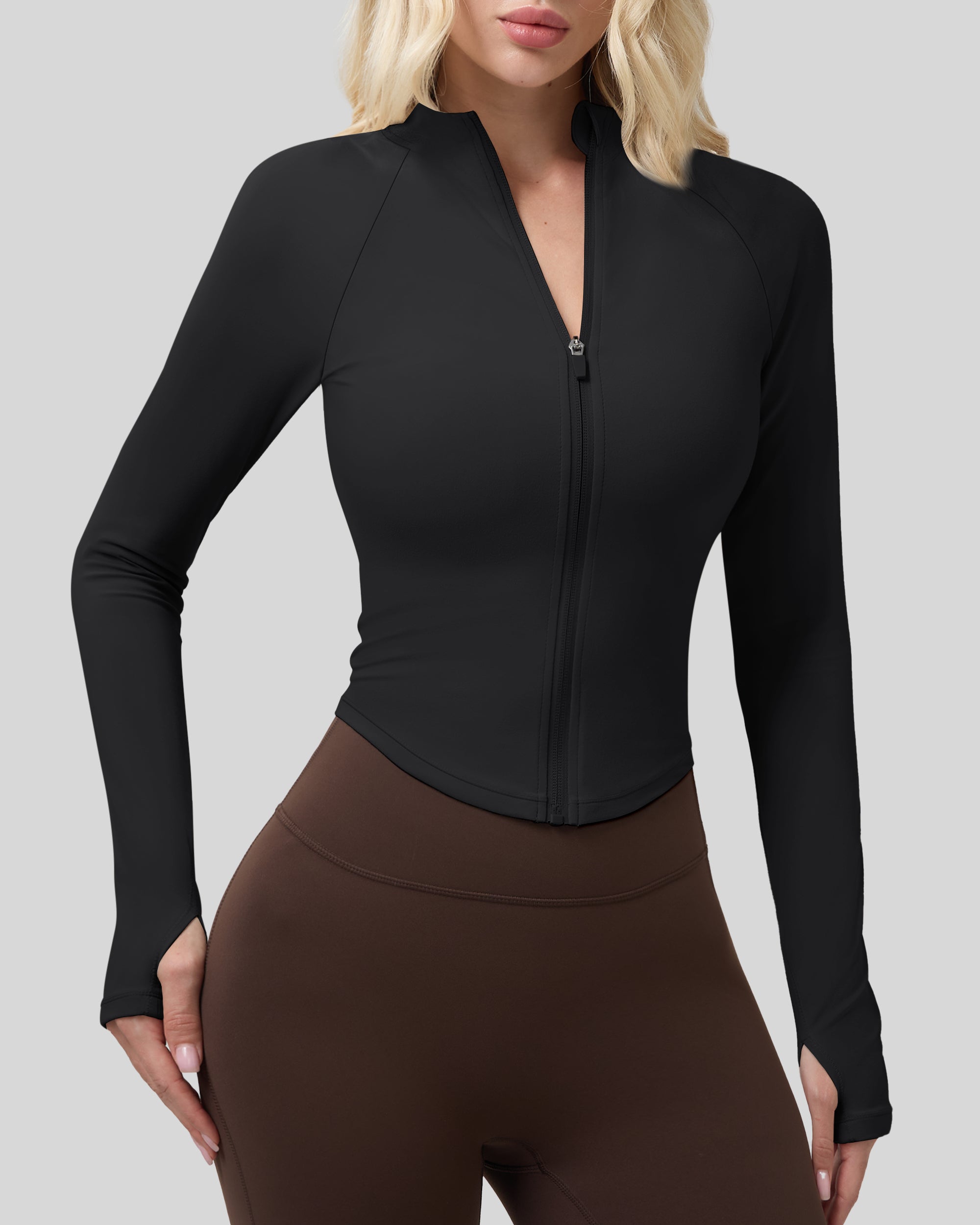 Workout Jackets for Woman Full Zip Up Gym Tops with Thumb Holes 262103