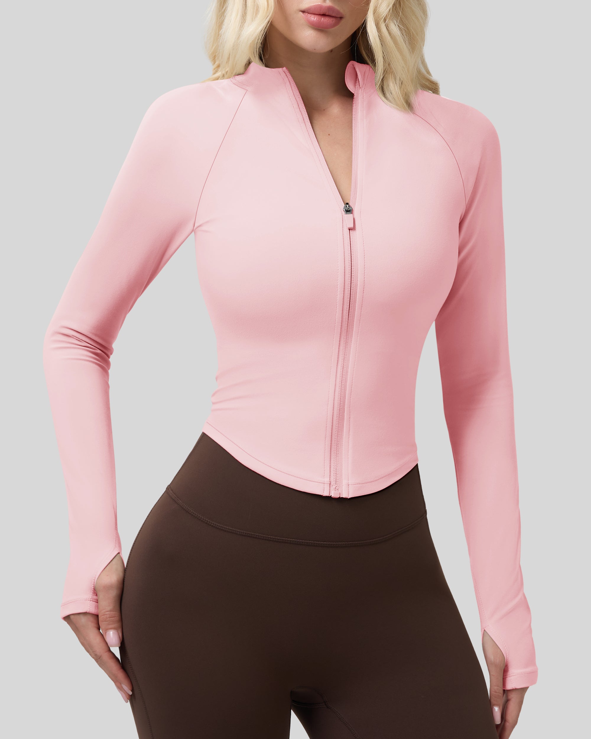 Workout Jackets for Woman Full Zip Up Gym Tops with Thumb Holes 262103