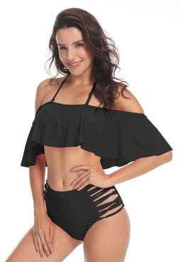 Womens Swimsuit Two piece Shirred High Waist Tummy Control Bikini - Queenie Ke