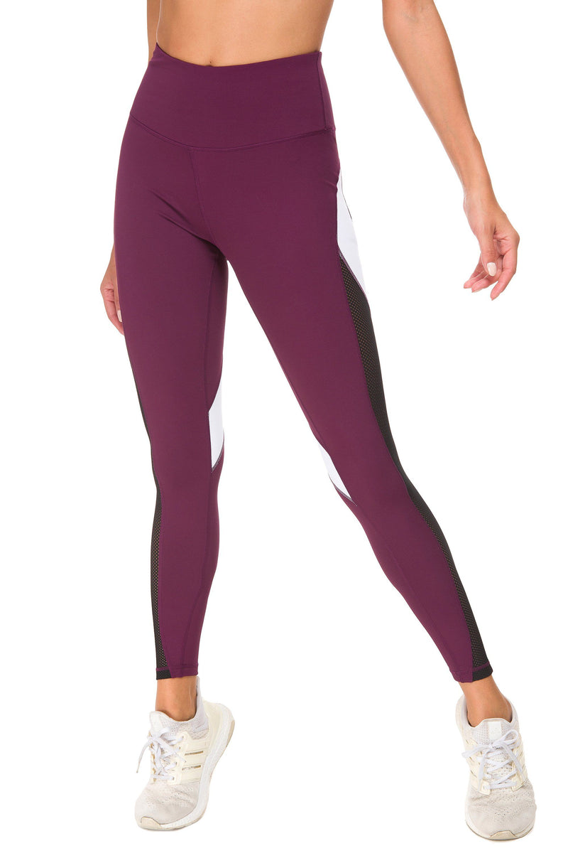 Black net color block color yoga pants - red