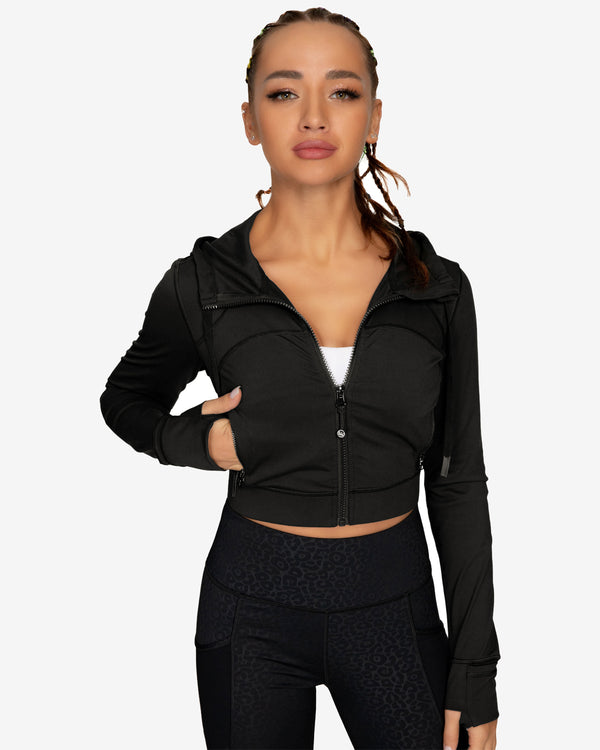 Hooded Crop Plastic Soft Jacket