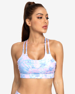 Blue  Embroider Double-T Back Sports Bra