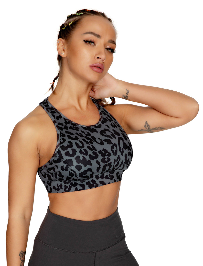 Leopard Print Support Back Pockets Sport Bra