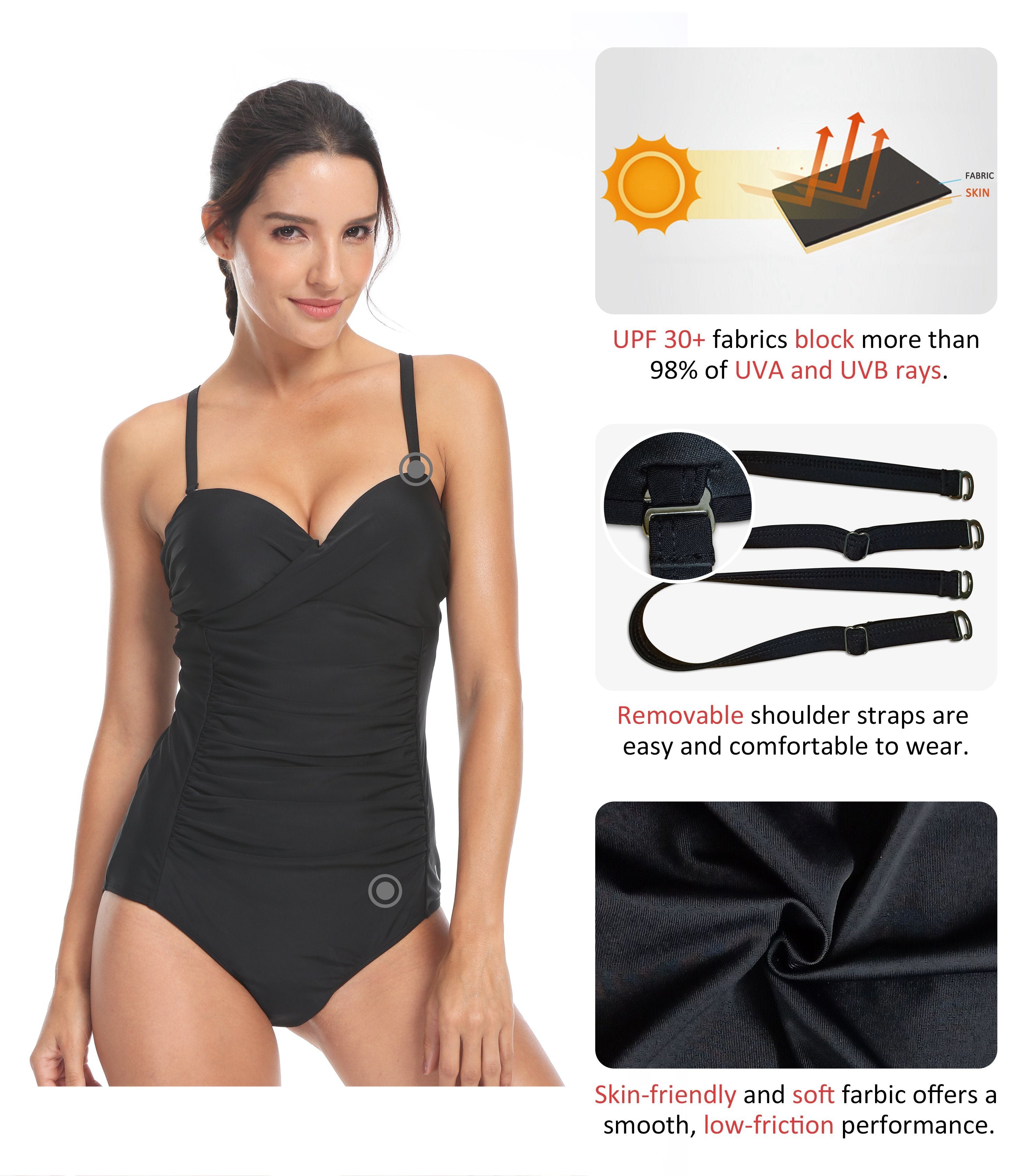 Womens Swimsuit One Piece Shirred Tummy Control Swimwear - Queenie Ke