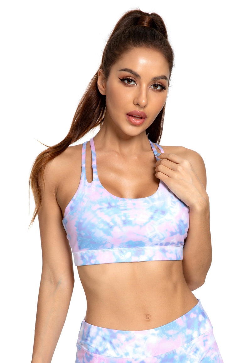 Blue  Embroider Double-T Back Sports Bra