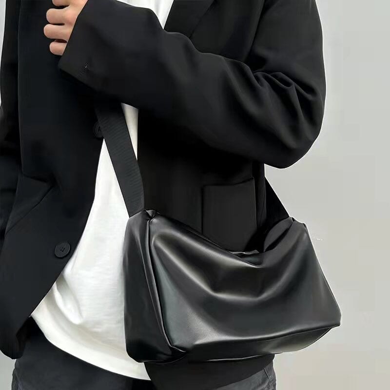 Soft Leather Men's Ladies Commuter Shoulder Messenger Bag Small Satchel Simple Texture Pillow Bag 7749