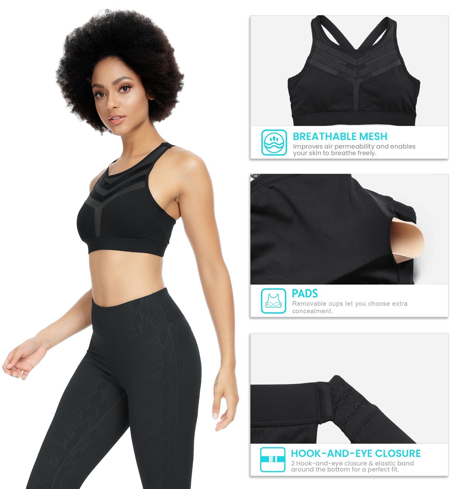 Mesh Wirefree Hooked Back Sports Bra 8203B