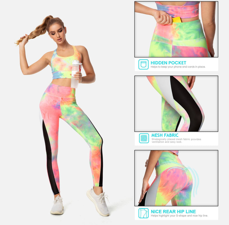 Multicolour Blocking Mesh Leggings