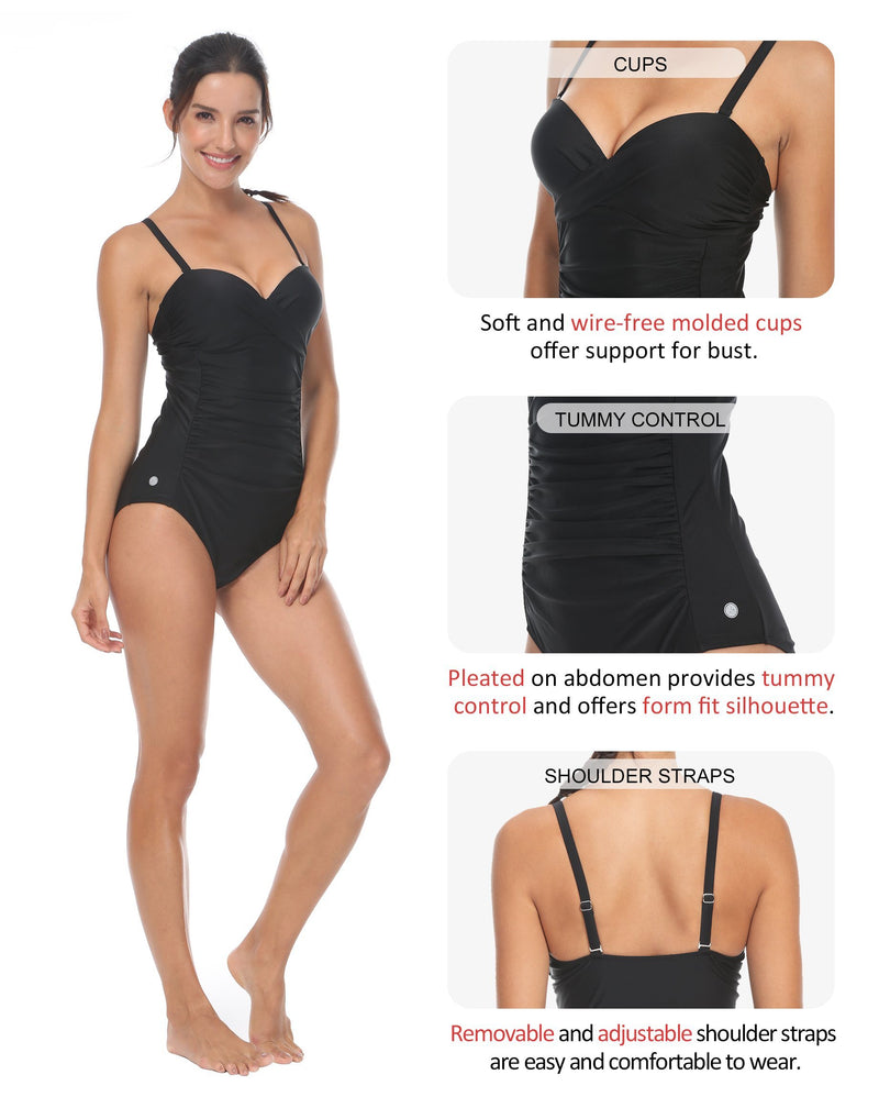 Womens Swimsuit One Piece Shirred Tummy Control Swimwear - Queenie Ke