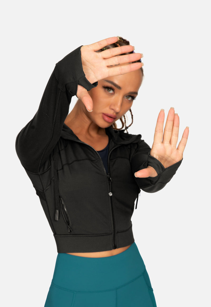 Hooded Crop Plastic Soft Jacket