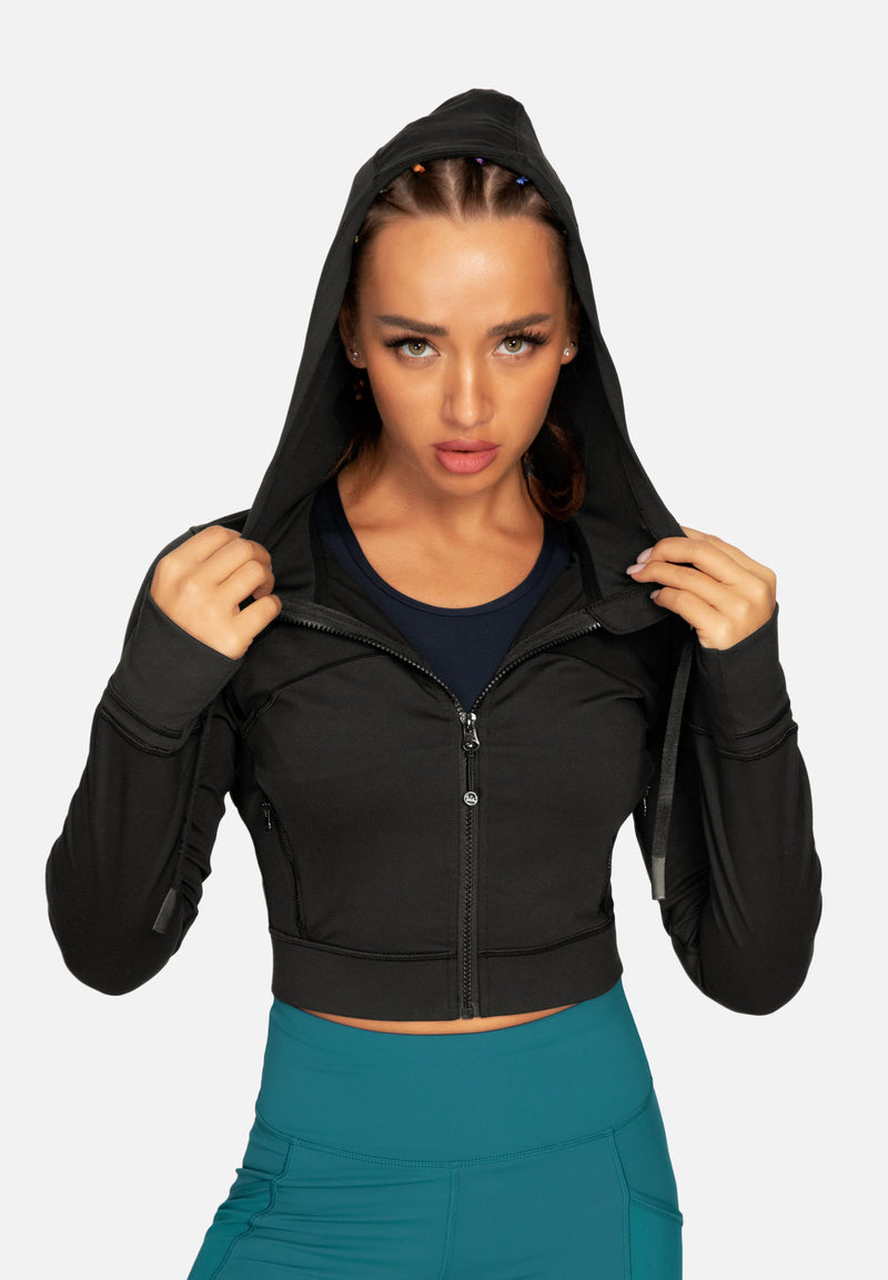 Hooded Crop Plastic Soft Jacket