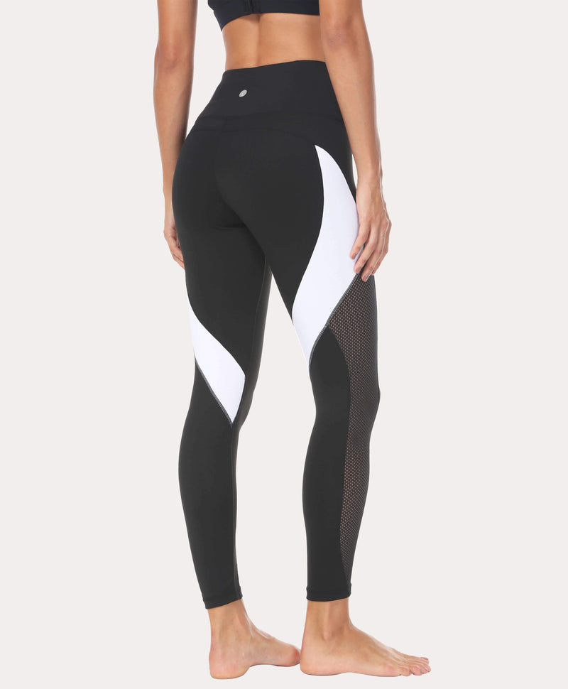 Black net color block color yoga pants