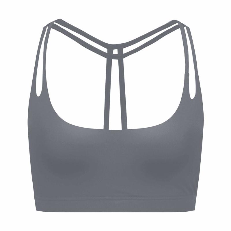 Womens Light Support Yoga Padded Double T Back Sports Bra - Xs / Dark Grey - Bras