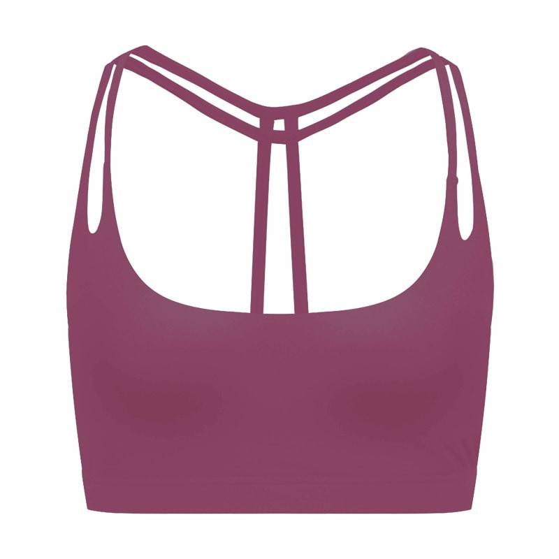 Womens Light Support Yoga Padded Double T Back Sports Bra - Xs / Fuchsia - Bras